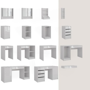 Masuta machiaj cu Oglinda Semiluna LED si 1 Sertar pentru Cosmetice, Set Masa toaleta 80 / 100 / 120 cm, Alb Lucios, masuta vanity, cosmetica - SEA838 - Img 12