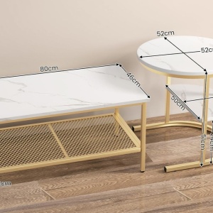 MCAU19 - Set 2 masute de cafea 80 cm si 52 cm, mese pentru living - Alb - Negru / Auriu - Img 3