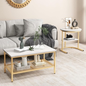 MCAU19 - Set 2 masute de cafea 80 cm si 52 cm, mese pentru living - Alb - Negru / Auriu - Img 12