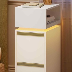 NOA201 - Set 2 Noptiere, 24 cm, foarte inguste, LED - Alb - Auriu - Img 8