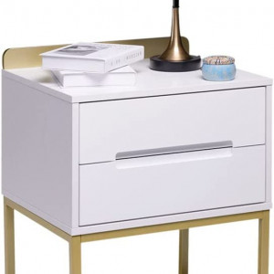 NOA27 - Set 2 Noptiere cu 2 sertare, 48 cm, dormitor, living, hol - Alb-Auriu - Img 5