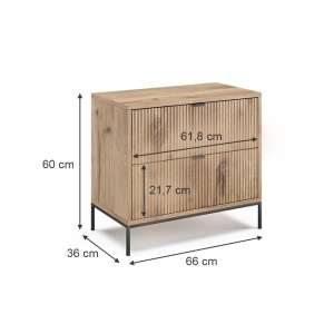 NOM210 - Set 2x Noptiere 66 cm, cu 2 sertare, pentru dormitor - Culoarea Stejar - Negru - Img 3