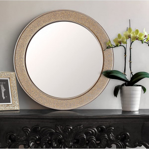 OGAU1 - Oglinda rotunda 60cm pentru perete, ornamentala dormitor, living - Argintie