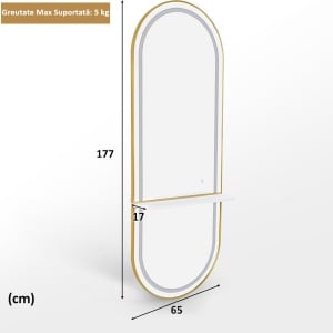 OGPR201 - Oglinda Ovala 65 x 177 cm, pentru perete, salon, coafor - Auriu / Alb / Negru - Img 6
