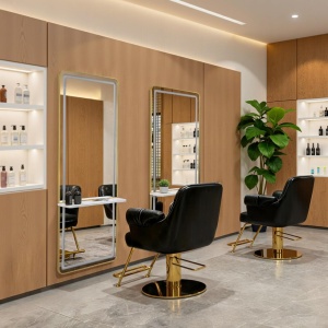 OGPR202 - Oglinda 65 x 177 cm, pentru perete, salon, coafor - Auriu / Alb / Negru - Img 5