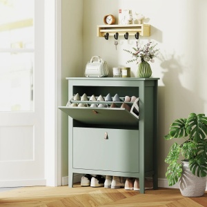 PANA30 - Pantofar 80 cm ingust, 2 compartimente duble, pantofare, depozitare pantofi, mobilier hol - Alb sau Verde - Img 5