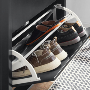 PANN3- Pantofar 80 cm foarte ingust, 2 compartimente si sertar, pantofare, depozitare pantofi, mobilier hol - Negru - Img 3