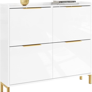 Pantofar alb lucios, 100 cm foarte ingust, 4 compartimente, pantofare, depozitare pantofi, mobilier hol - PANA37 - Img 2