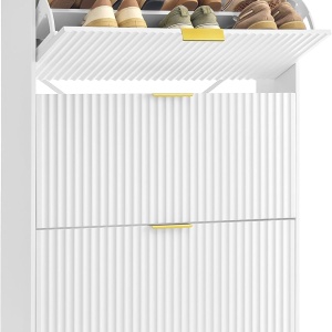 Pantofar alb riflaj, 80cm ingust, 3 compartimente, pantofare, depozitare pantofi, mobilier hol - PANA38 - Img 3