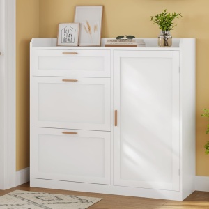 Pantofar Alb sau Negru, 100 cm, pantofare, depozitare pantofi cu 2 Compartimente, Sertar si Dulapior, mobilier hol - PANA41