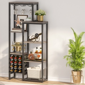 RVI4 - Rafturi Vin pentru, 80 cm, depozitare vin, raft stil industrial, bucatarie, living, dining - Negru Maro / Gri - Img 2