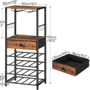 RVI7 - Rafturi Vin, 40 cm, depozitare vin, raft stil industrial, bucatarie, living, dining - Negru - Maro - Img 7