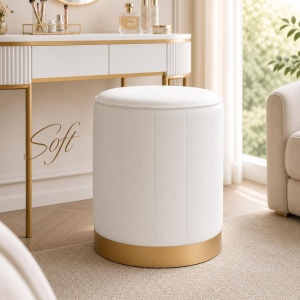 SEA74 - Set Masa toaleta, 100 cm, cosmetica, masa machiaj cu oglinda, cu scaun, masuta vanity - Alb-Auriu - Img 5