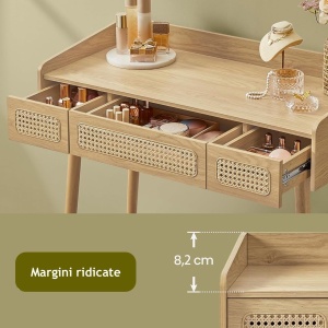 SEM20 - Set Masa toaleta, 87 cm, masa machiaj cu oglinda cu LED, masuta vanity cu sau fara scaun - Maro - Img 4