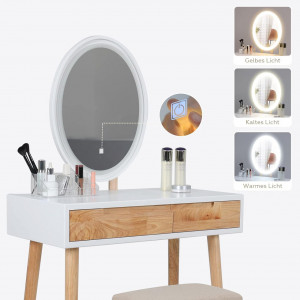 Sem Set Masa Toaleta Cm Cosmetica Machiaj Oglinda Cu Led Masuta Vanity Scaun