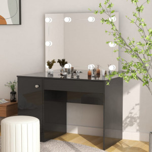 SEN704 - Set Masa toaleta, 110 cm, cosmetica machiaj cu oglinda cu LED, masuta vanity - Negru Lucios