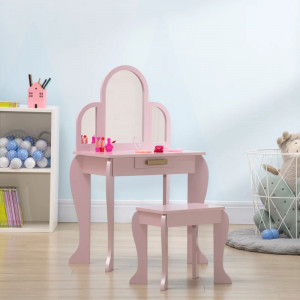 SERC2 - Set masutade toaleta copii, 52 cm, cu scaunel si oglinda - Roz