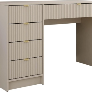 BIA4 - Birou 120 cm, masa de calculator cu 5 sertare, office - Alb / Negru / Crem cu Riflaje - Img 12