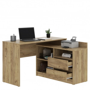 BIM509 - Birou pe colt stanga/dreapta, 120x105x75 cm, masa de calculator cu 2 sertare, office - Culoarea Stejar - Img 5