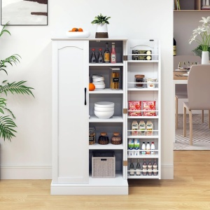 CBA2 - Comoda Bar, 60 cm, depozitare vin, bautura, condimente, dulap cu rafturi bucatarie, living, dining, multifunctional - Alb