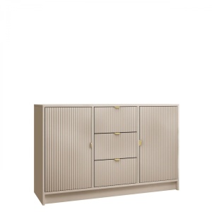 CON2 - Comoda, 118 cm, dulap living, dormitor sau hol cu 3 sertare si 2 dulapuri - Crem / Alba / Neagra - Img 6