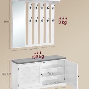 CUIA1 - Cuier 82 cm - 8 agatatori haine, hol, pantofar - Alb - Img 3