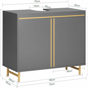 LISIA3 - Set Mobilier Baie Marga 2 piese - masca chiuveta, dulap inalt - Gri - Auriu - Img 5