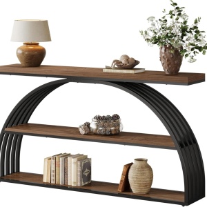 MACI35 - Masa Consola curbata, 160 cm, masuta hol, living, dormitor - Negru - Maro - Img 3