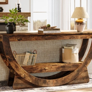 MAM36 - Masa Consola cu Arcada, 160 cm, masuta hol cu raft, living, dining, dormitor - Maro - Img 3
