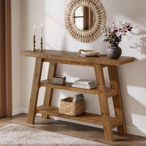 MAM38 - Masa Consola curbata, 120 cm, masuta hol cu rafturi, living, dining, dormitor - Maro - Img 5