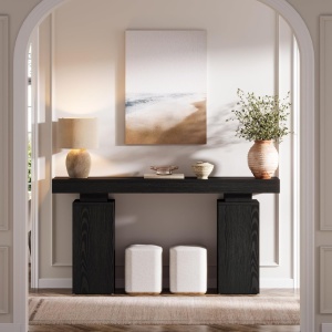 MAM39 - Masa Consola curbata, 120 cm, masuta hol cu rafturi, living, dining, dormitor - Maro - Img 4
