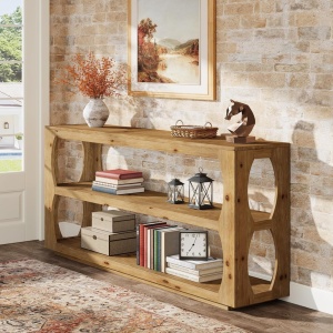 MAM41 - Masa Consola, 160 cm, masuta hol cu raft, living, dining, dormitor - Maro - Img 3