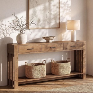 MAM46 - Masa Consola, 160 cm, masuta Hol cu 2 sertare, Lemn, Living, Dining, Dormitor - Maro - Img 2