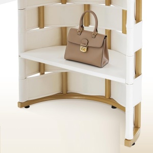 MANIAU2 - Masuta manichiura, 115 cm, masa cosmetica ovala pentru salon - Alba - Auriu - Img 2