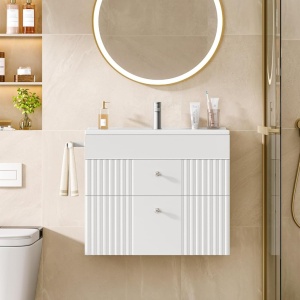 Masca de Chiuveta suspendata, 60 cm cu lavoar ceramic si Riflaj - Mobilier Baie VELORA - Img 3