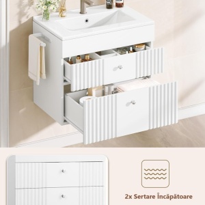 Masca de Chiuveta suspendata, 60 cm cu lavoar ceramic si Riflaj - Mobilier Baie VELORA - Img 9