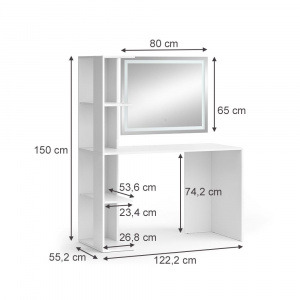 Masuta machiaj cu Oglinda LED, Set Masa toaleta 122 cm, Alb, masuta cosmetica, vanity - SEA478 - Img 6