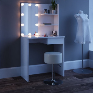 Masuta machiaj cu Oglinda LED si 1 Sertar pentru Cosmetice, Set Masa toaleta 75 cm, Alb, masuta cosmetica, vanity - SEA333 - Img 8