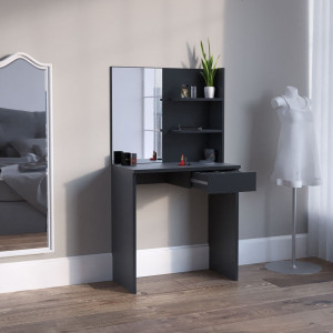 Masuta machiaj cu Oglinda LED si 1 Sertar pentru Cosmetice, Set Masa toaleta 75 cm, Negru, masuta cosmetica, vanity - SEN224 - Img 2