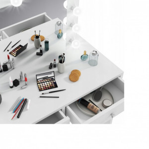 Masuta machiaj cu Oglinda LED si 2 Sertare pentru Cosmetice, Alb, masuta cosmetica, vanity - SEA504 - Img 5