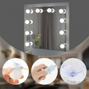 Masuta machiaj cu Oglinda LED si 2 Sertare pentru Cosmetice, Set Masa toaleta 90 cm, Alb, masuta cosmetica, vanity - SEA351 - Img 6