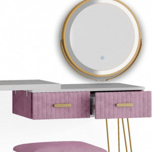 Masuta machiaj cu Oglinda LED si 2 Sertare pentru Cosmetice, Set Masa toaleta 120 cm, Alb, masuta cosmetica, vanity - SEA394 - Img 4