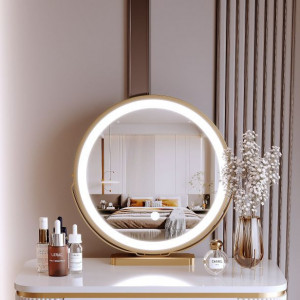 Masuta machiaj cu Oglinda LED si 2 Sertare pentru Cosmetice, Set Masa toaleta 100 cm, Gri, masuta cosmetica, vanity - SEG13 - Img 6