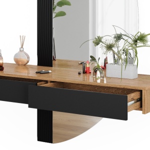 Masuta machiaj cu Oglinda LED si 2 Sertare pentru Cosmetice, Set Masa toaleta 120 cm, Negru, masuta vanity cu Riflaj, cosmetica- SEM242 - Img 3