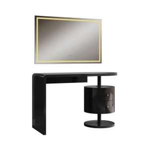 Masuta machiaj cu Oglinda LED si 2 Sertare pentru Cosmetice, Set Masa toaleta 120 cm, Negru, masuta cosmetica, vanity - SEN257 - Img 3