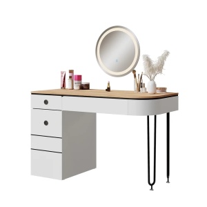 Masuta machiaj cu Oglinda LED si 2 Sertare pentru Cosmetice, Set Masa toaleta 120 cm, Alb, masuta cosmetica, vanity - SEA808 - Img 3