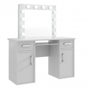 Masuta machiaj cu Oglinda LED si 2 Sertare pentru Cosmetice, Set Masa toaleta 120 cm, Alb, masuta cosmetica, vanity - SEA507 - Img 6
