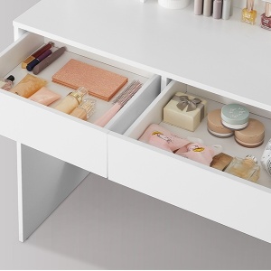 Masuta machiaj cu Oglinda LED si 2 Sertare pentru Cosmetice, Set Masa toaleta 90 cm, Alb, masuta cosmetica, vanity cu sau fara Priza, cu sau fara Scaun - SEA81 - Img 9