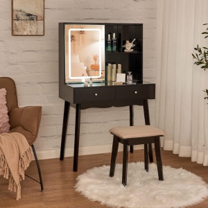 Masuta machiaj cu Oglinda LED si 2 Sertare pentru Cosmetice, Set Masa toaleta 80 cm, masuta cosmetica, vanity - SEN235 - Img 3