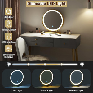 Masuta machiaj cu Oglinda LED si 3 Sertare pentru Cosmetice, Set Masa toaleta 100 cm, Alb, masuta cosmetica, vanity - SEG212 - Img 7